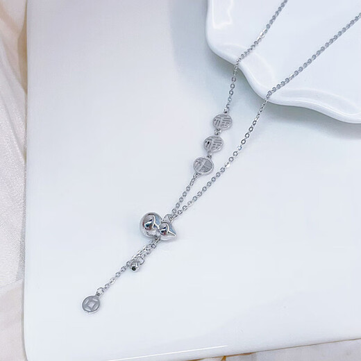 Lao Fengxiang platinum necklace pt950AB chain gourd copper coin tassel set chain for women as a birthday gift for girlfriend and wife platinum about 6.55g