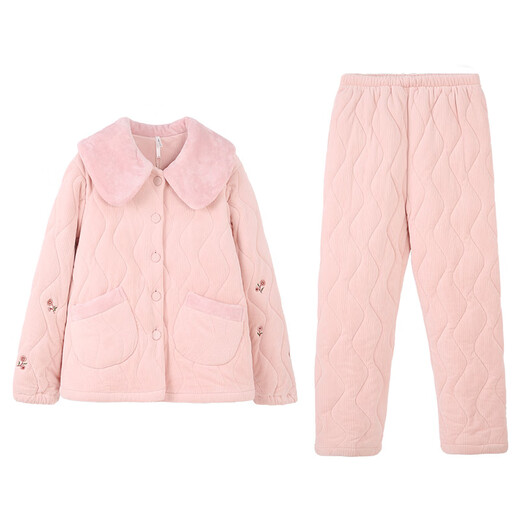 Anzhiban Huge Warm Three-layer Padded Thickened Pajamas for Couples Winter 2025 Extra Thick Winter Style Can be Weared Outside Home Clothes Light Bean Paste Women XL