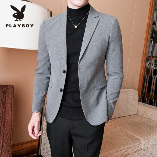 Playboy New Suit Men's Slim Small Suit Casual and Versatile Korean Style Handsome Trendy Solid Color Business Spring and Autumn Suit Jacket Two Buttons 1819 Dark Gray (Top) L 105-120Jin Jin equals 0.5 kg