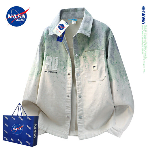 NASADKGM official denim jacket men's spring, autumn and winter new gradient lapel plus velvet jacket handsome high-end shirt pink regular XL (recommended 140-160Jin Jin equals 0.5 kg)