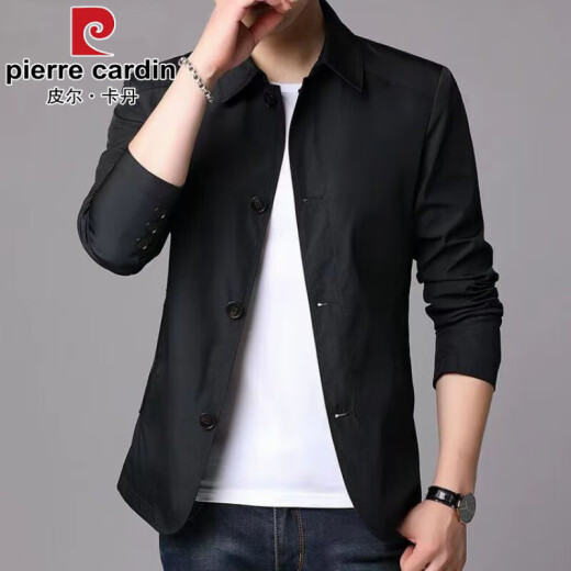 皮尔卡丹（pierre cardin）春秋季男士商务休闲夹克西装中青年纯色翻领薄款韩版修身风衣外套 浅灰色1048 M【建议98-110斤】
