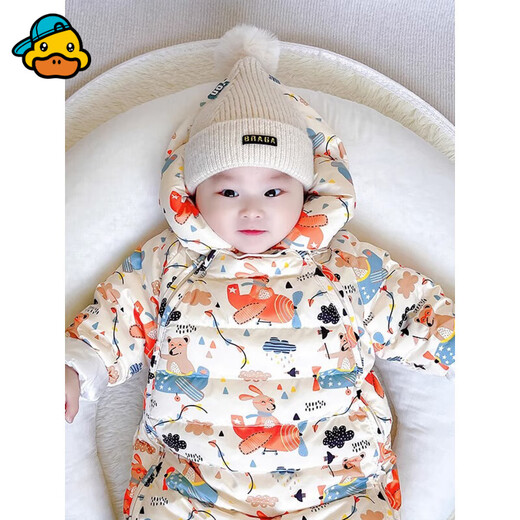 G.duck baby down jacket jumpsuit for men and women, baby outing clothes, winter newborn baby clothes, down jacket, bodysuit, airplane suit + free hand and foot covers (ready stock) 66 cm suitable for (0-6 months)
