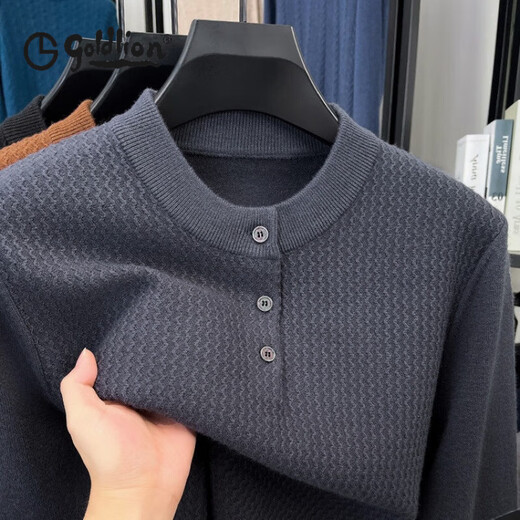 GOLDLION G+ goldlion autumn and winter thickened 530g men's long-sleeved sweater sweater warm bottoming shirt for young and middle-aged dad black S 165