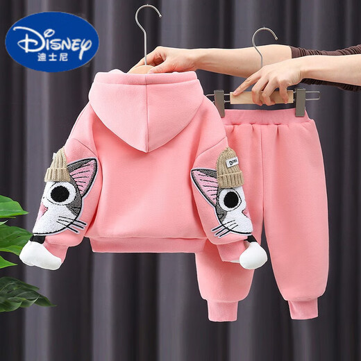 Disney (Disney) Girls Autumn and Winter Suit New Style Young and Middle-aged Children's Fashionable Velvet Thickened Sweatshirt Two-piece Set Fashionable Winter Clothes for Baby Girls Pink Suit 110 cm