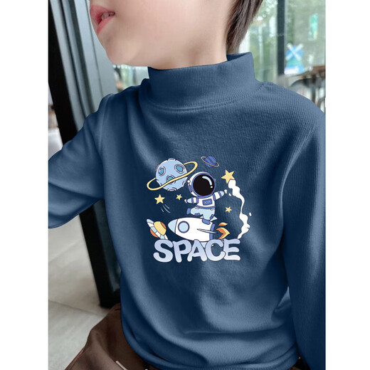 Boys' German velvet bottoming shirt, autumn and winter 2025 new style half turtleneck inner wear, warm long-sleeved T-shirt for middle and large children, trendy and cool blue Y2578 160