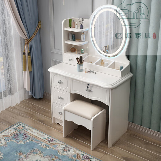 Painted European style bedroom dresser 2025 new lockable modern simple dresser storage cabinet make-up table 1.2m double cabinet + light + metal slide + stool
