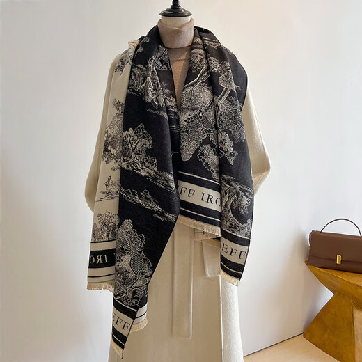 
Woodpecker (TUCANO) scarf for women in autumn and winter 2025 new fashion long Chinese style thickened warm shawl versatile scarf gift landscape painting - gray
