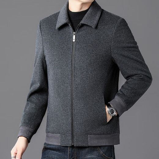 JINBA pure wool jacket men's autumn and winter high-end middle-aged men's thick lapel woolen jacket men's jacket navy blue M