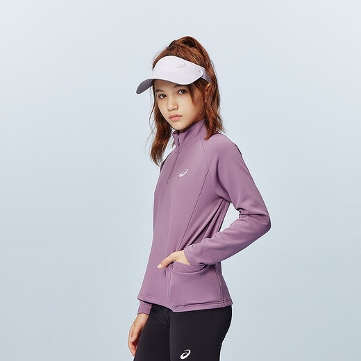 ASICS children's clothing winter children's color-blocked half-zip quick-drying long-sleeved moisture-wicking and warm 6001 deep purple 170