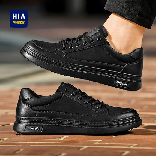 Heilan House (HLA) Men's Shoes Comfortable and Versatile Casual Leather Shoes Men's Sneakers HAABXM1EBH224 Black 42