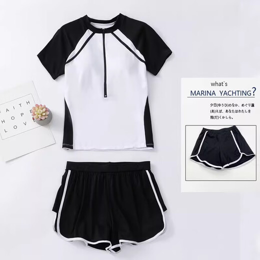 OIMG children's swimsuit girls new two-piece sun protection two-piece set for middle-aged and older students quick-drying dry sports flat black 028 165 S size 55-65Jin Jin equals 0.5 kg