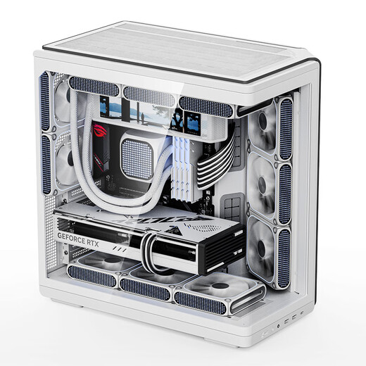 Patriot Star Canchen version d'affichage d'écran boîtier de chambre avec vue sur la mer prise arrière ATX 360 refroidi à l'eau boîtier principal d'ordinateur de jeu de bureau incurvé intégré refroidissement par ouragan/écran de 9,16 pouces blanc + ventilateurs Aurora ARGB (2 positifs et 6 négatifs)