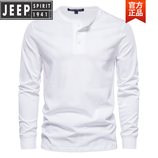 JEEP long-sleeved T-shirt men's pure cotton heavyweight army green henley shirt American spring and autumn round neck new product royal blue 2XL (weight 175-190Jin Jin equals 0.5 kg)