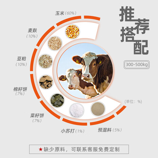 YINGMEIER cattle feed cattle special feed fattening and growth promotion cattle premix wheat bran soybean meal Zhengda additive 5 bags (25kg*5 bags) 5% beef cattle special premix