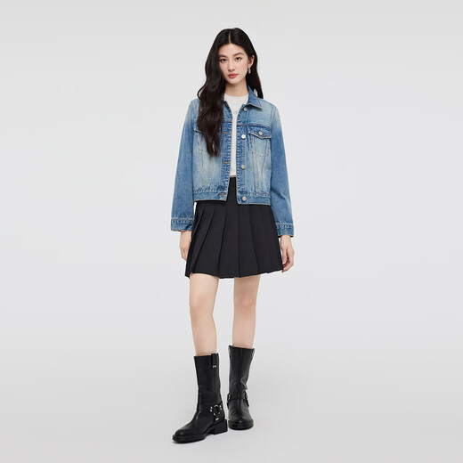 FivePlus washed denim jacket for women in autumn and winter, versatile and high-end wear, slimming top for small people, denim blue M
