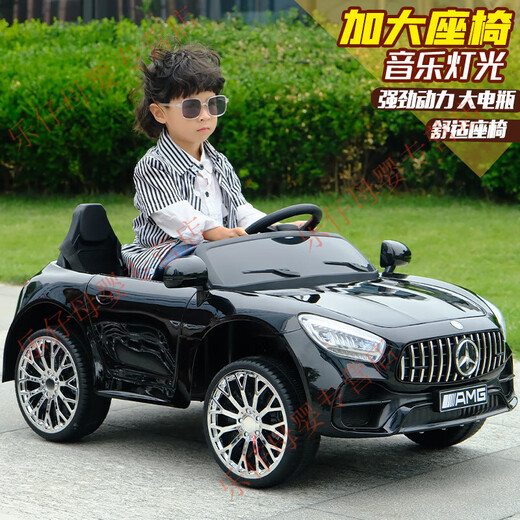 No Angel children's electric car can sit on a two-person four-wheel electric car for boys and girls, imitation Mercedes-Benz with remote control baby stroller toy, painted red + four-wheel drive + leather seat soft wheels + 12V7A battery