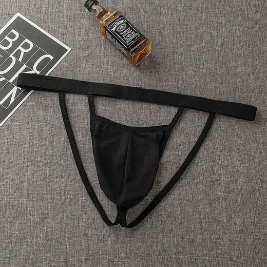 Slutty men's double thong M tight sexy personalized breathable transparent butt-lifting mesh men's underwear, a pair of black 90160Jin Jin equal to 0.5 kg, inner wear