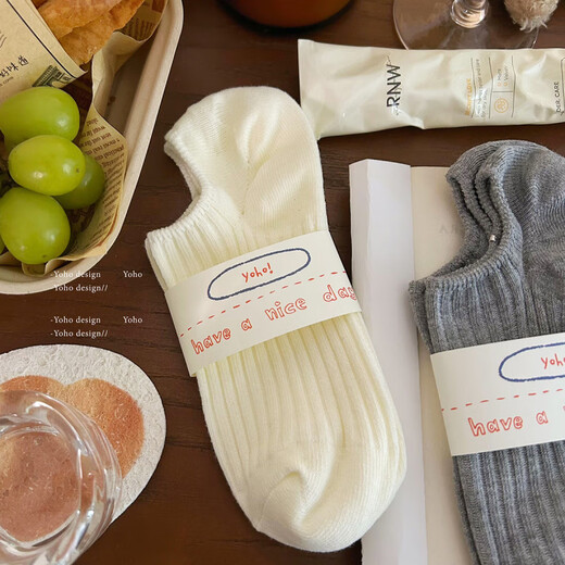 VCICTIOLIA basic model is more comfortable, bare socks feel, socks for women, boat cotton summer low-top invisible shallow socks, white + cheese milk white + oatmeal + black, one size fits all