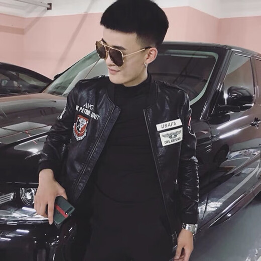 Playboy (PLAYBOY) Pilot Jacket Men's Motorcycle Handsome Leather Jacket Pi Shuai 2025 Spring and Autumn New Internet Celebrity Korean Slim Casual Jacket 8801 Black (High Quality, No Peeling) M Recommendation 85-110Jin Jin is equal to 0.5 kg