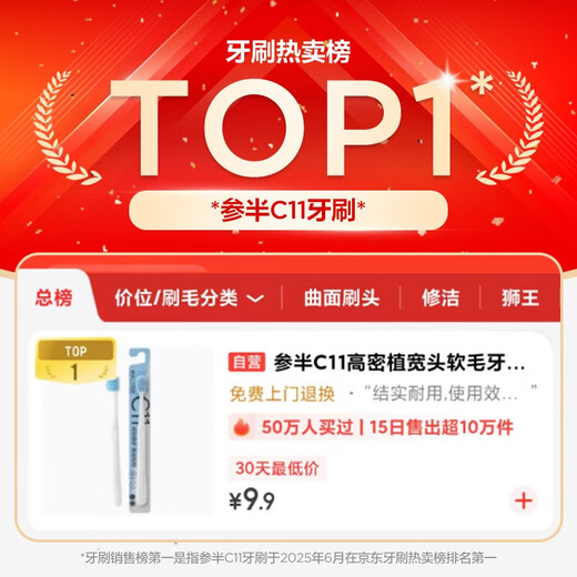 Half C11 High Density Implanted Wide Head Soft Bristle Toothbrush Gum Protection Slim Bristle Gum Cleaning 1 Pack