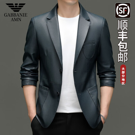 AX Armani autumn and winter suit collar men's jacket business casual middle-aged suit leather jacket 2385 black regular style L 175 (weight 121-135Jin Jin equals 0.5 kg)