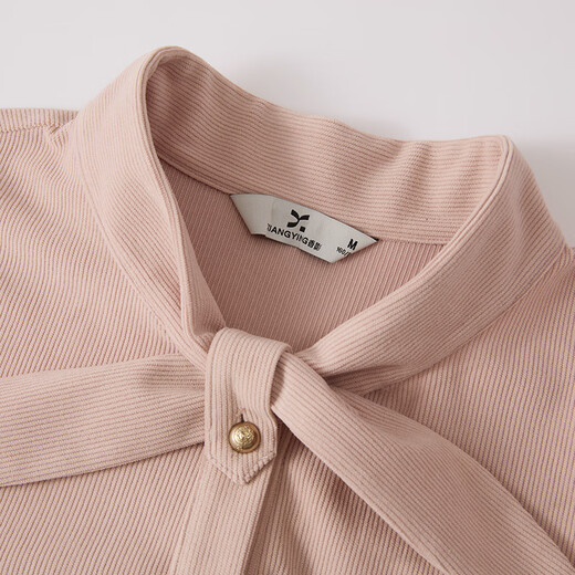 Xiangying pink long-sleeved shirt for women 2025 winter new bow collar age-reducing loose light workplace commuting shirt silver peony S