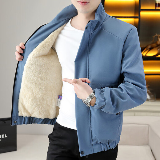 Septwolves men's coat autumn and winter new velvet thickened work jacket trendy brand stand collar warm winter top 10-7-K108 black velvet M