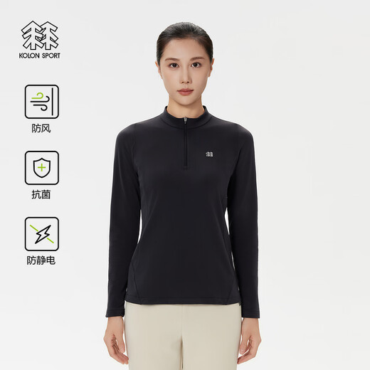 KOLON SPORT/Kolon outdoor casual clothing women's windproof, antibacterial and antistatic brushed half-zip long-sleeved T-shirt LKZT5WN082-BK black M 165/88A