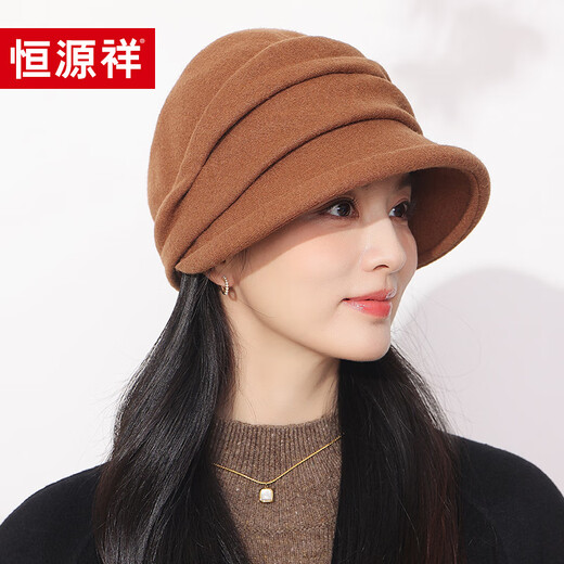Hengyuanxiang duck cap for women, autumn and winter warm baseball cap with face, small wool, fashionable and versatile sewing beret, birthday gift