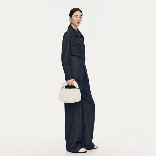 AUM Easy Suit AUM 2025 winter new zipper patch pocket casual denim shirt trousers for women blue top M