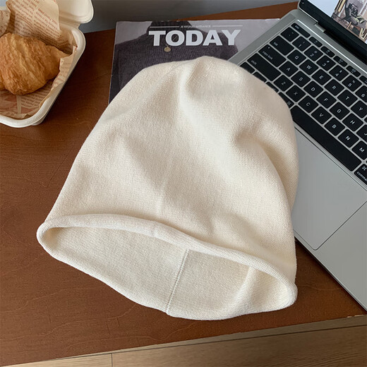 JTTCAC Yu Shuxin's same style hat for women in autumn and winter, versatile big head circumference, black curled hem pile hat, face-shaping small Baotou cold hat, off-white, one size fits all (Priority for delivery if added to favorites)