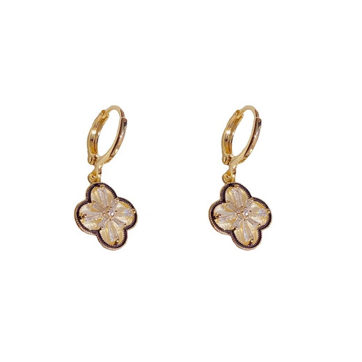 DAVA Outlets 18K gold four-leaf clover earrings for women, high-end diamond earrings, niche design, versatile earrings, 364 four-leaf flower earrings