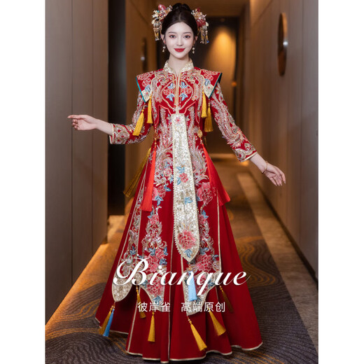 ROAR UTHAUG high-end show and clothing wedding dress 2025 new wedding dress Chinese style hall clothing small heavy industry wedding dress maternity cover belly red peony high-end soft velvet (no headgear) M