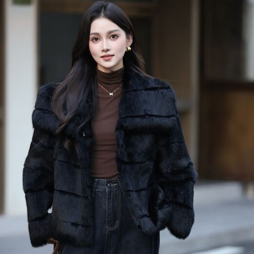 Gu Bing Rex Rabbit Fur Short Jacket for Women Navy Collar Design Temperament Socialite Winter New Product Simple and Trendy Brown M Recommended Weight 90/110 Jin Jin is equal to 0.5 kg