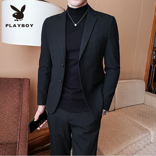 Playboy New Suit Men's Slim Small Suit Casual and Versatile Korean Style Handsome Trendy Solid Color Business Spring and Autumn Suit Jacket Two Buttons 1819 Dark Gray (Top) L 105-120Jin Jin equals 0.5 kg