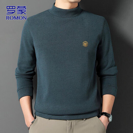 ROMON velvet sweatshirt for men in autumn and winter casual half turtleneck long-sleeved t-shirt for men with velvet thickened warm tops and bottoming shirts