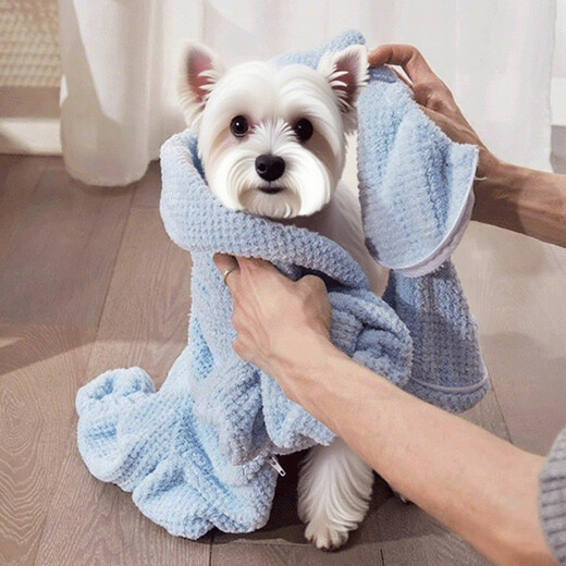 Hippie dog pet bath towel, dog wearable towel, extra large, super absorbent, thickened, quick-drying, small dog and puppy bath towel, Bondi blue 1 piece L (chest 70cm, back length 50cm, height 50cm)