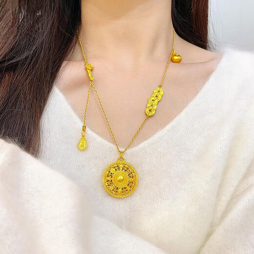 Pupan Lao Phoenix 999 Bengal Red Gold Jewelry Women's Necklace Sha Jin Fu Eight Treasures Compass Pendant Solid Fat A056 New Eight Treasures Compass + Qianlao Fengxiang Quality