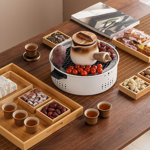 Cooking tea around the stove, roasting milk tea cans, stove, household tea-making utensils, high temperature resistance, tea stalls, tea grills, stoves, gradient stripes - small roasted milk pot + lid + 6 pumpkin cups 650ml