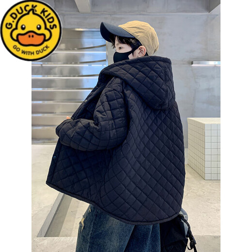 G.DUCKKIDS Boys' Style Korean Style Padded Jacket Autumn and Winter 2025 New Medium and Large Children's Cotton Thickened Hooded Windbreaker Khaki 140 cm