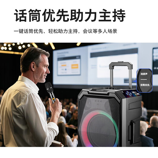 Philips (PHILIPS) SD617T 10-inch square dance audio outdoor stage high-power mobile portable trolley speaker wireless Bluetooth high-volume karaoke amplification with dual microphones