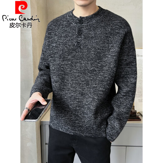 Pierre Cardin 2025 autumn and winter new high-end loose pullover sweater men's Henry collar sweater gray sweater base layer black M
