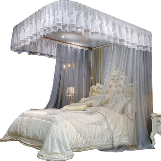 Yusenyi customized rail mosquito net three-door home U-shaped floor-standing encrypted thickened stainless steel 18m15m 2024 new model Mirror Flower Water Moon-Sakura Jade 32mm bracket curtain + bracket full set 1 point 8x2 meter bed with adjustable height