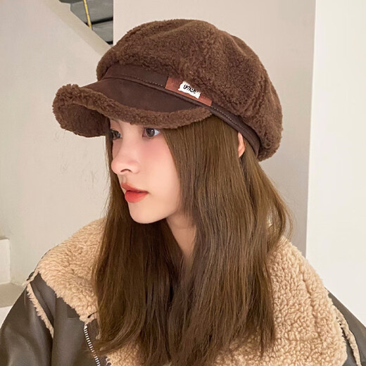 Восьмиугольная шляпа Jimmy Leaf из утолщенной овечьей шерсти для женщин осенью и зимой, британская ретро-фуражка, теплый берет, шляпа художника, черный, один размер M (56-58 см)