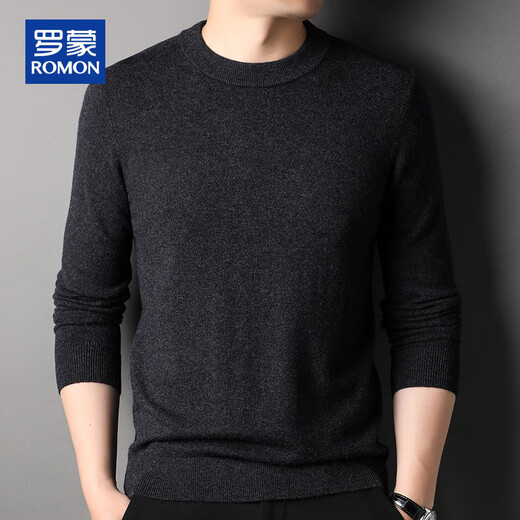 ROMON 100% pure wool sweater men's thick solid color round neck pullover autumn and winter warm casual casual sweater for young and middle-aged men