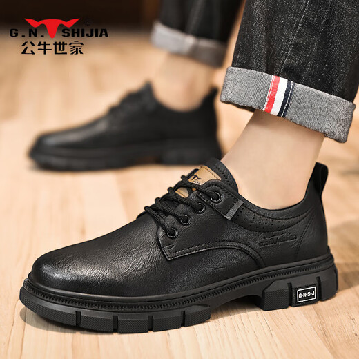 Bull Family Business Formal Leather Shoes Men's Shoes Autumn and Winter 2025 New Shoes Men's Casual Men's Genuine Leather Martin Boots Men's Black Four Seasons Shoes GN123101753 41 (Standard Sports Code)