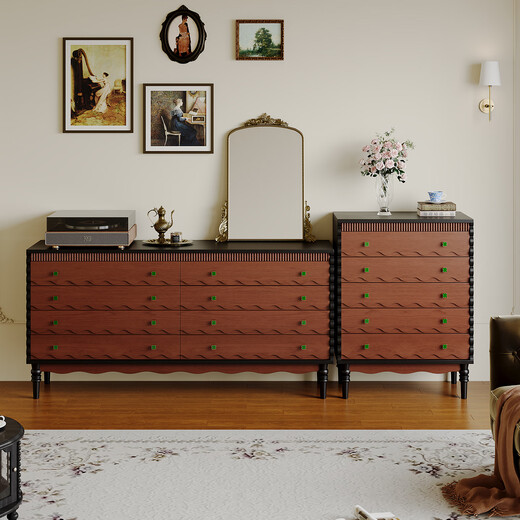Anniydon Französische Retro -Truhe Kabinett Aufbewahrung Schlafzimmer Nachtkabine acht Kabine Fünf Eimer Kleine Apartment -Lagerschubladen -Eingangschrank [Retro Black Cabinet Door] 1,6 m Kabine 160*40*85 cm 12154