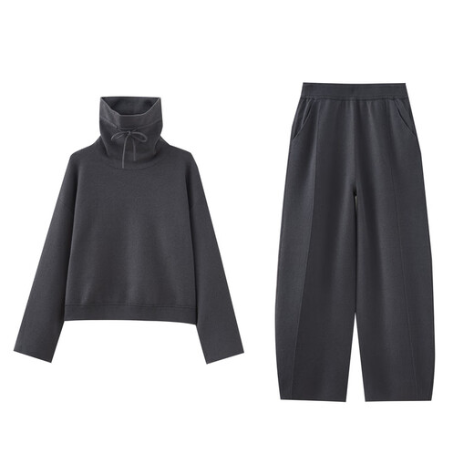 Shuiyunjian gray turtleneck sweater sweater banana pants suit women's sports style casual machete pants two-piece set winter gray green M