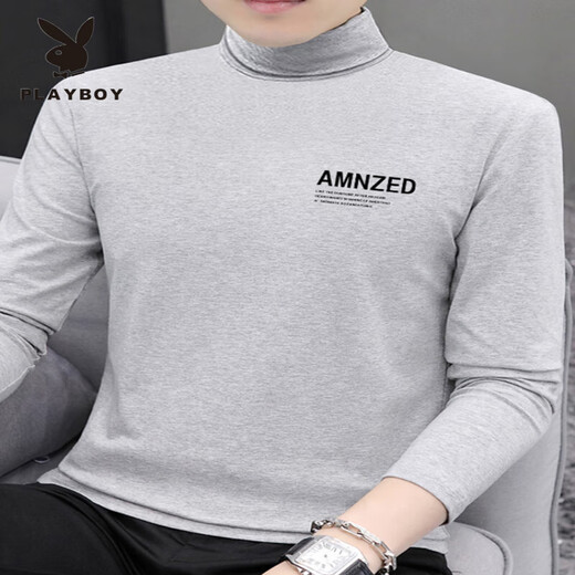 Playboy turtleneck bottoming shirt men's autumn and winter new pure cotton slim long-sleeved inner top men's high-quality printed T-shirt trendy dark floral gray 2XL 145-160Jin Jin equals 0.5 kg