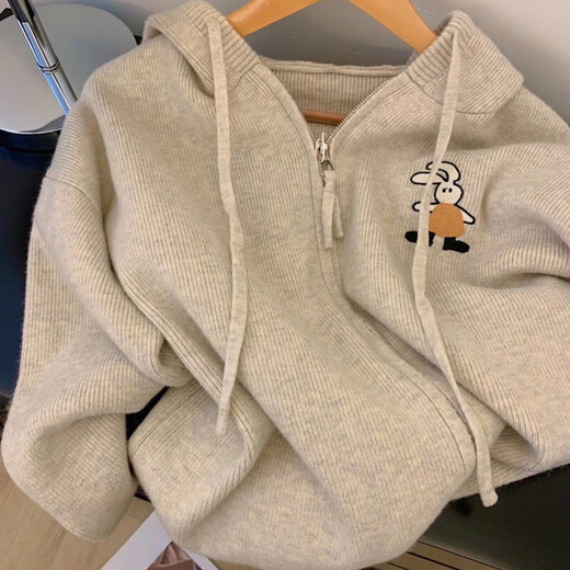 Suéter de cárdigan con capucha para mujeres 2025 Nuevo suéter gris suelto y otoño de la cremallera pequeña de la cremallera de la cremallera 1476 Khaki S [recomendado 80 Jin [Jin iguala 0.5 kg] -95 Jin [Jin iguala 0.5 kg]]]